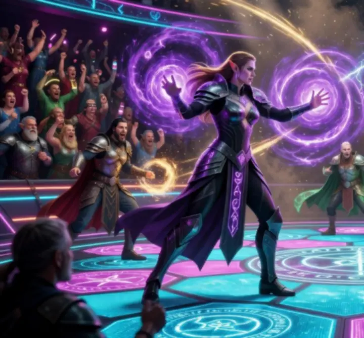 ET Group B.V. arena update showing mages clashing in a glowing neon battlefield