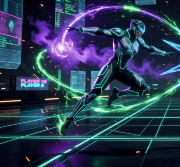Community highlight battle scene with multiple spell effects colliding in a neon arena