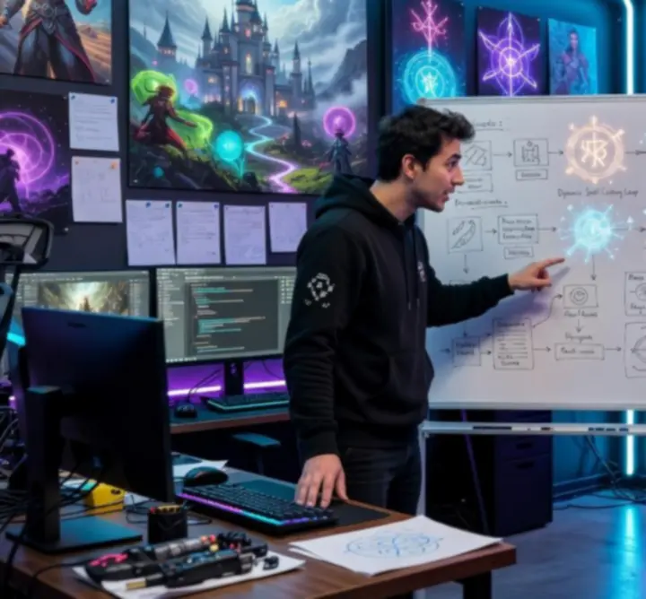 Developers discussing ET Group B.V. arena and spell design