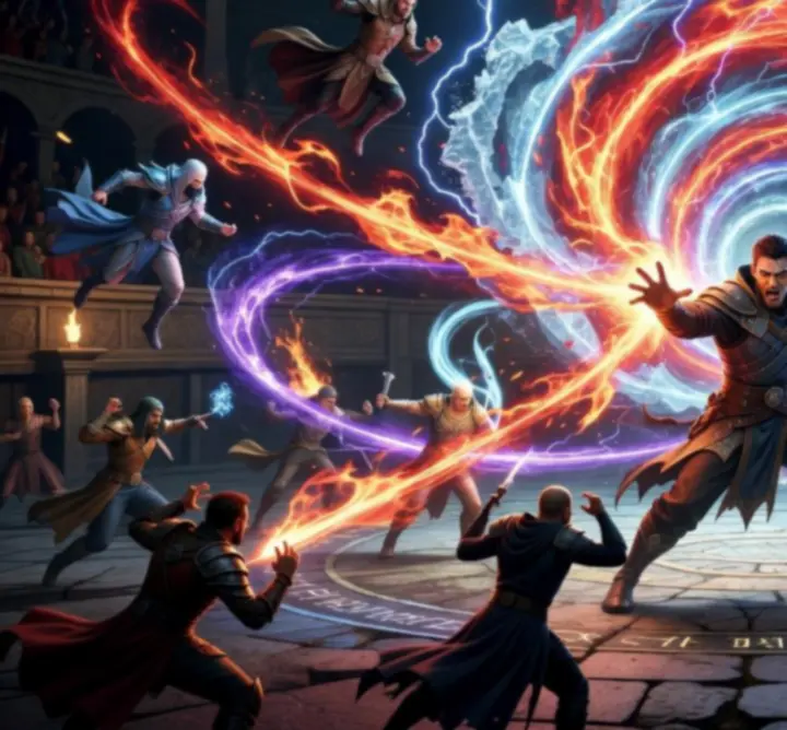 Elemental Storm Build layout for ET Group B.V. showing a neon arena with swirling elemental effects.
