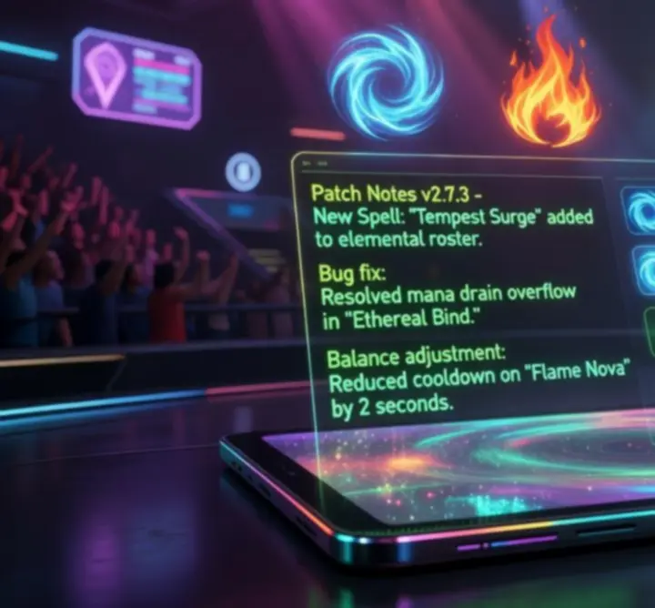 Stylised interface showing new ET Group B.V. spells and balance changes