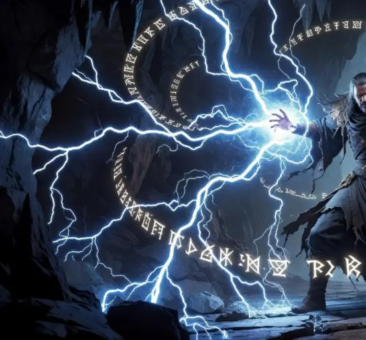 Concept art teaser of new lightning-based spells arcing across a neon arena